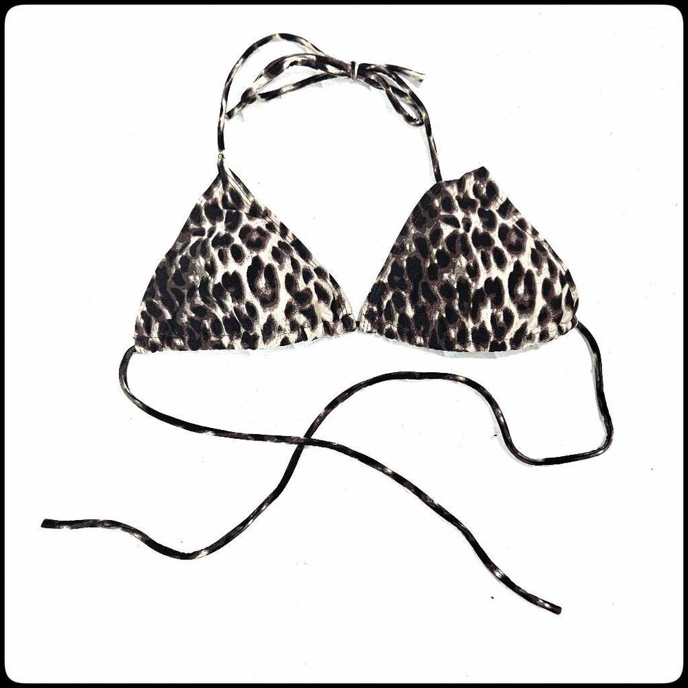 APOLLO Swimwear Leopard Cheetah Print String Bikini Summer Tie Halter Top Large